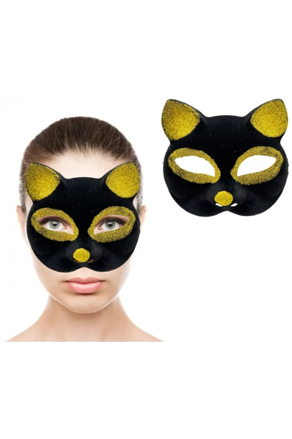Siyah Renk Gold Simli Kedi Maskesi