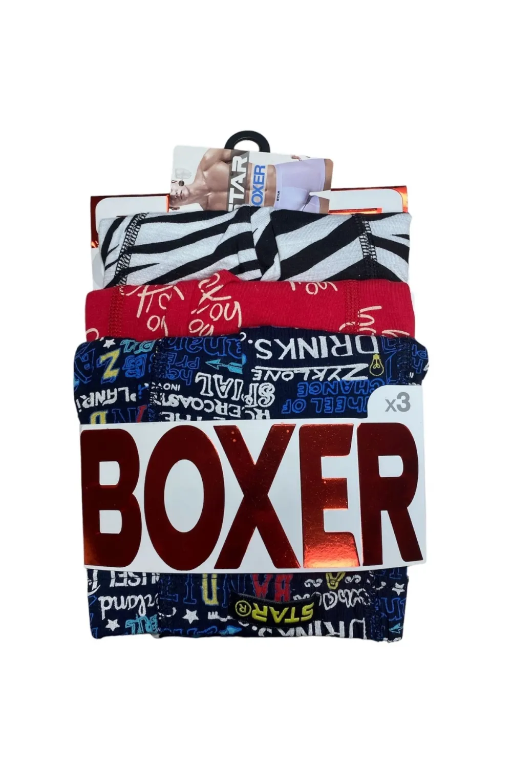 ieg™ Star 106 Desenli Pamuklu Kemer Likralı 3Lü Boxer