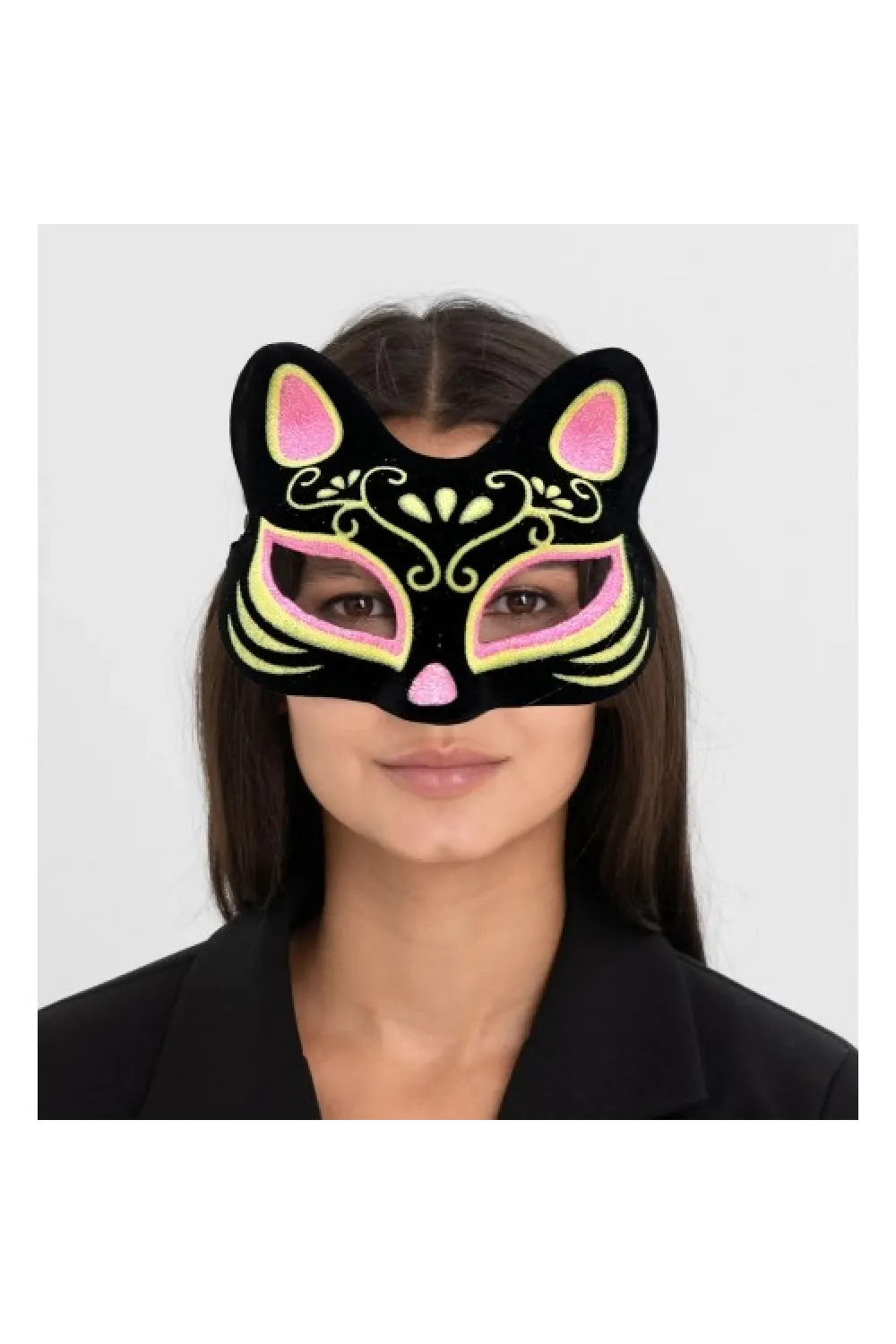 Süet Pembe Sarı Kedi Maskesi