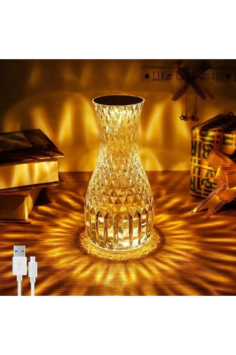 Sürahi Model USB Şarjlı Kumandalı 16 Farklı Işık Modlu Masa Üstü Kristal Akrilik Lamba Led