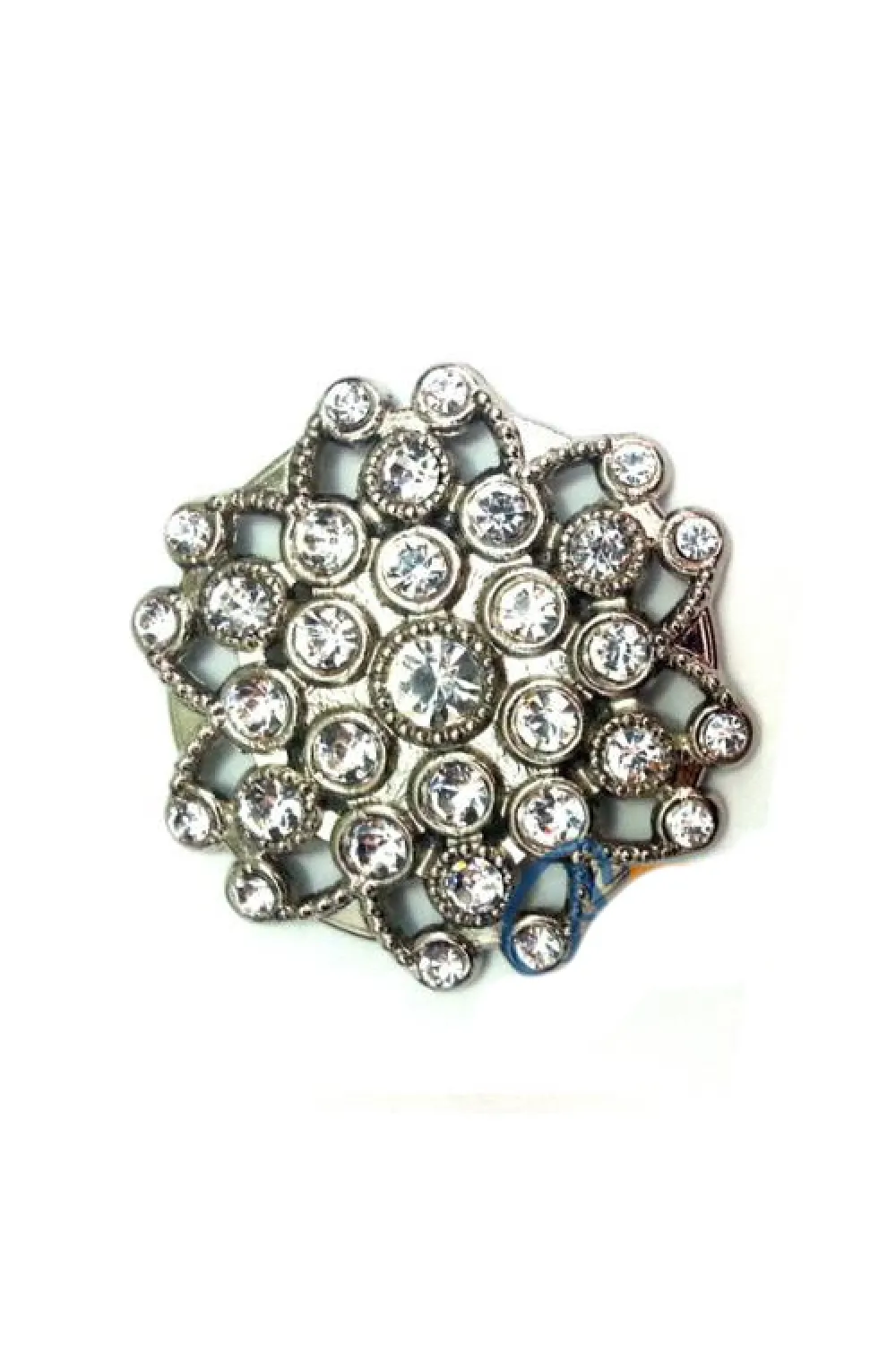 Taşlı Yuvarlak Broş, Sandık Süsü 4,5 cm - Nikel, 1 Adet