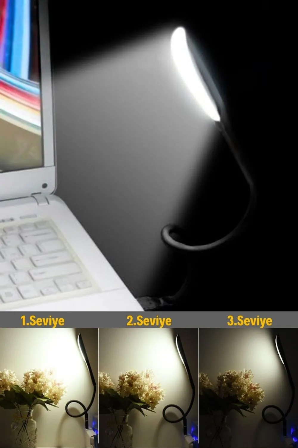 USB Girişli 14 Ledli 3 Kademeli Dokunmatik Masa/Kitap Okuma Lambası Ledi Siyah