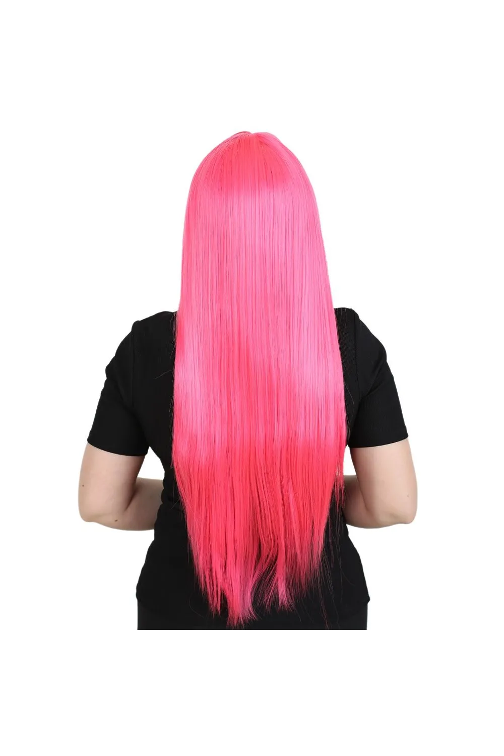 Uzun Kahküllü Fiber Sentetik Peruk - Neon Pembe
