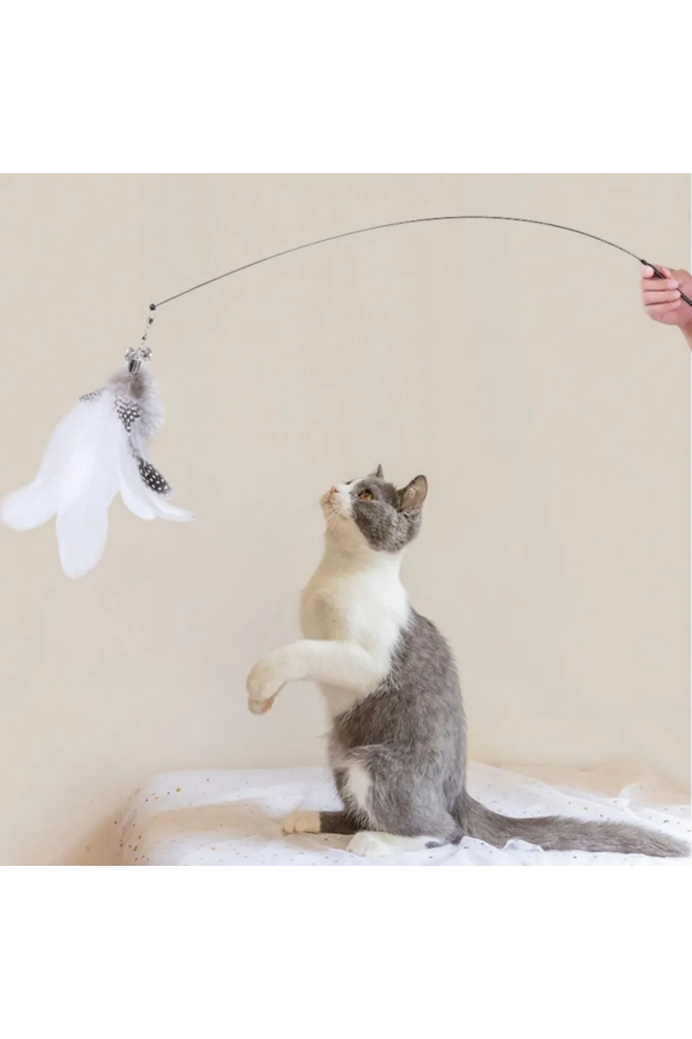 Vantuzlu Tüylü Zilli Olta Kedi Oyuncağı 2 Oltalı