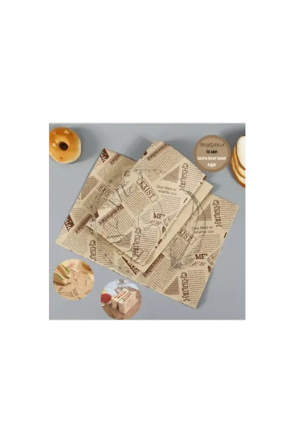 Vintage Gazete Desenli Sunum Kağıdı 50 Adet