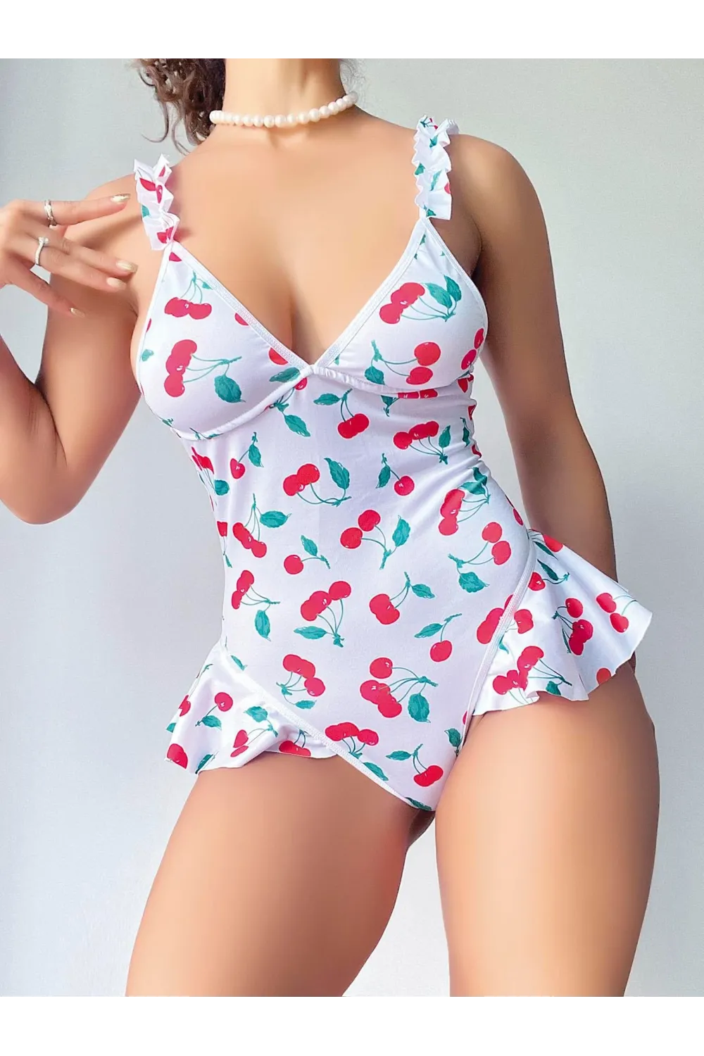 Vişne Desenli Fantezi Body