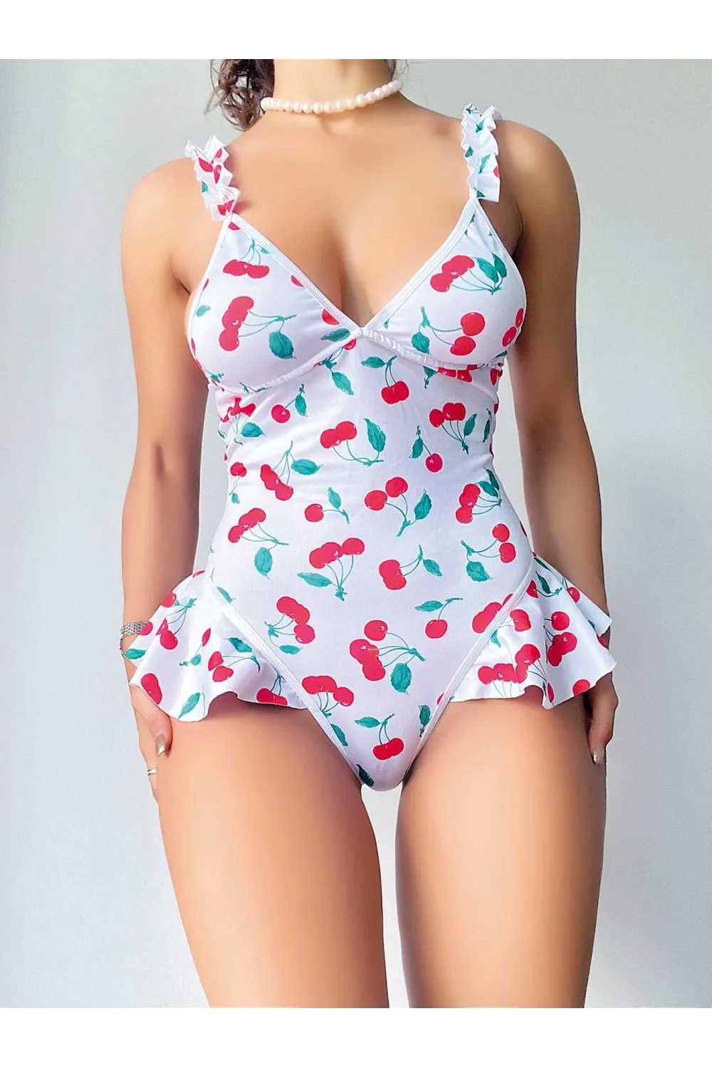 Vişne Desenli Fantezi Body