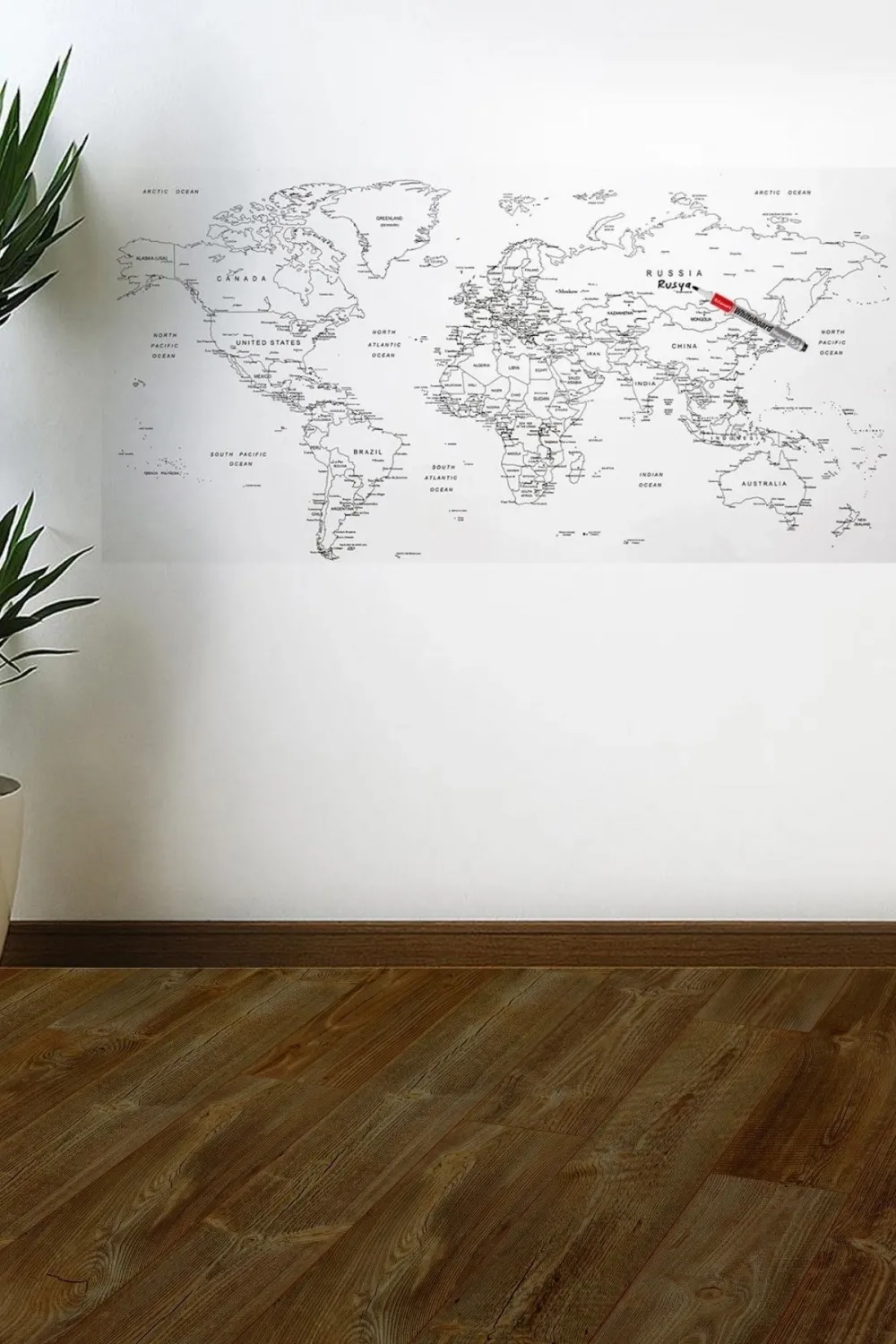 Yazılabilir Dünya Haritası Manyetik Duvar Stickerı 110 x 56 cm