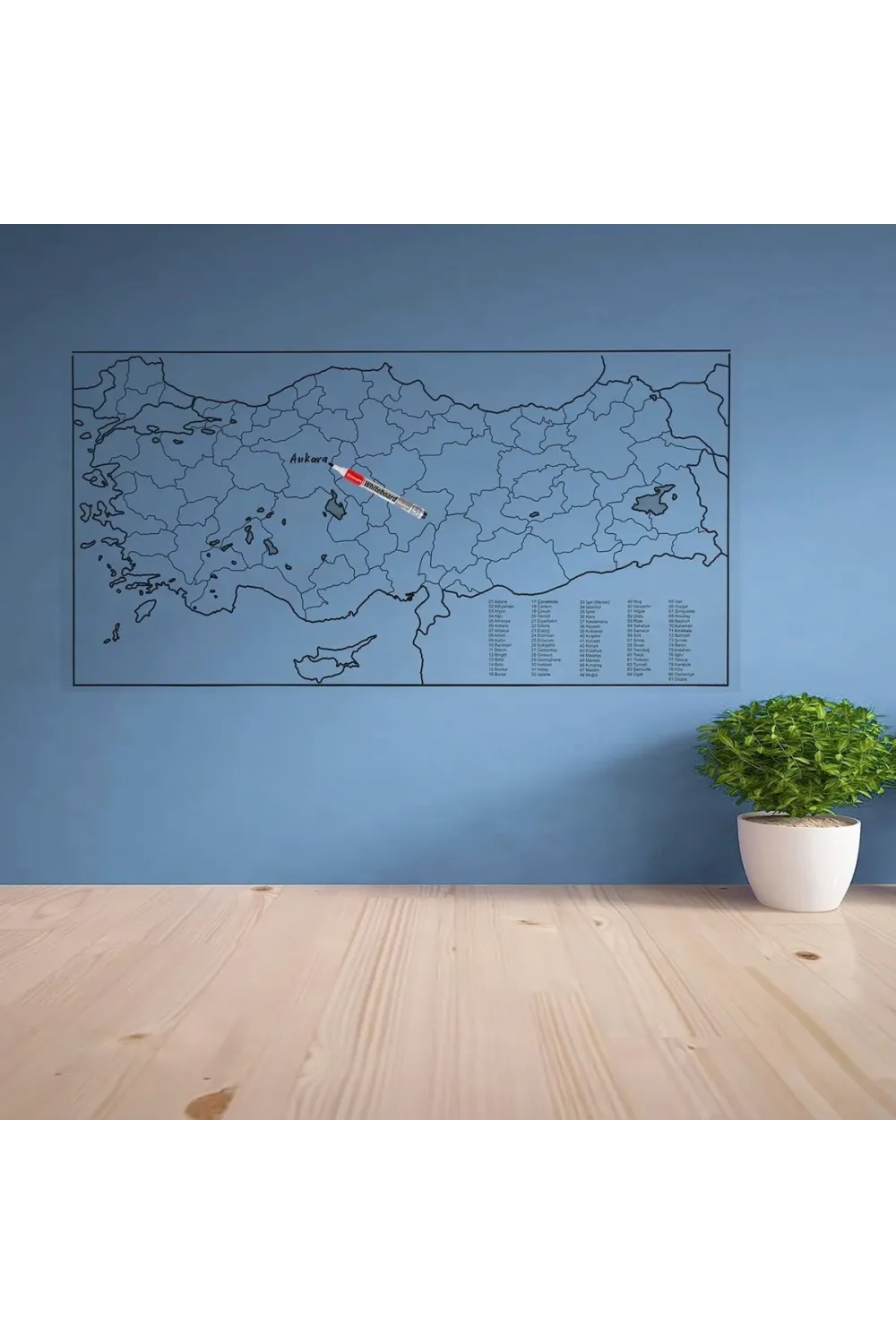 Yazılabilir Türkiye Haritası Manyetik Duvar Stickerı 110 x 56 cm