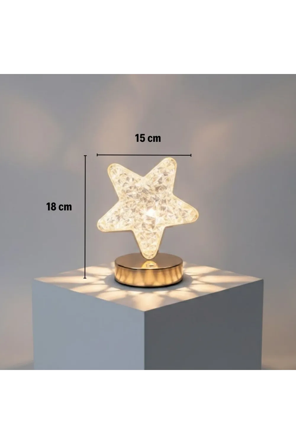 Yıldız Model Kristal LED Masa Lambası – Dokunmatik, 3 Renk Işık Modlu, Şarjlı Mini Dekoratif Gece Lambası