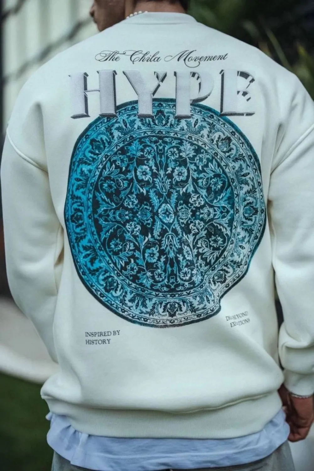 Erkek 3 İplik Pamuklu Bisiklet Yaka Baskılı SweatShirt - Beyaz
