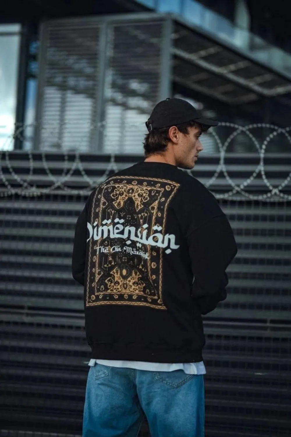 Erkek 3 iplik Pamuklu Bisiklet Yaka Baskılı SweatShirt - Siyah