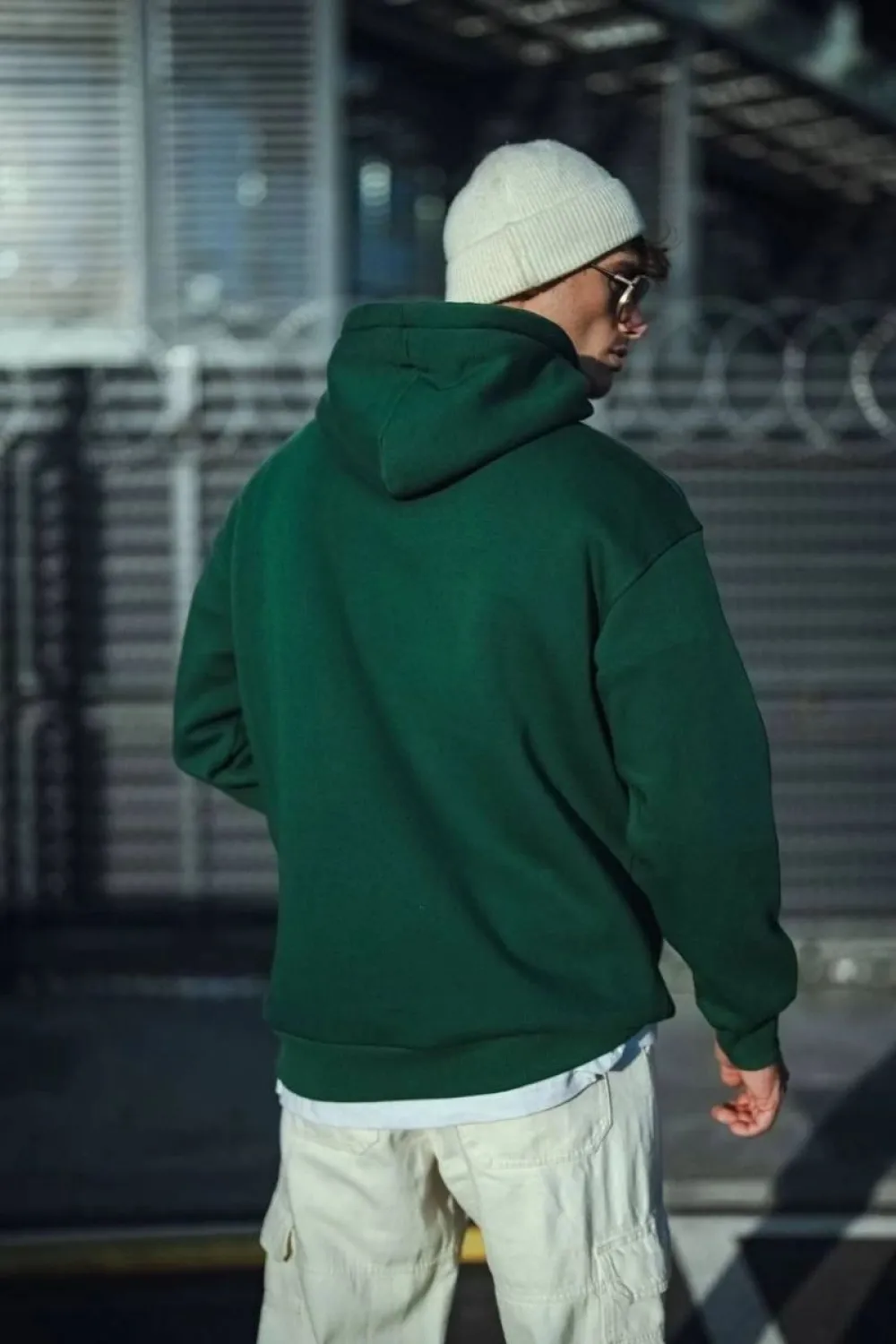 Erkek 3 İplik Pamuklu Kapüşonlu Basic SweatShirt Hoodie - Haki