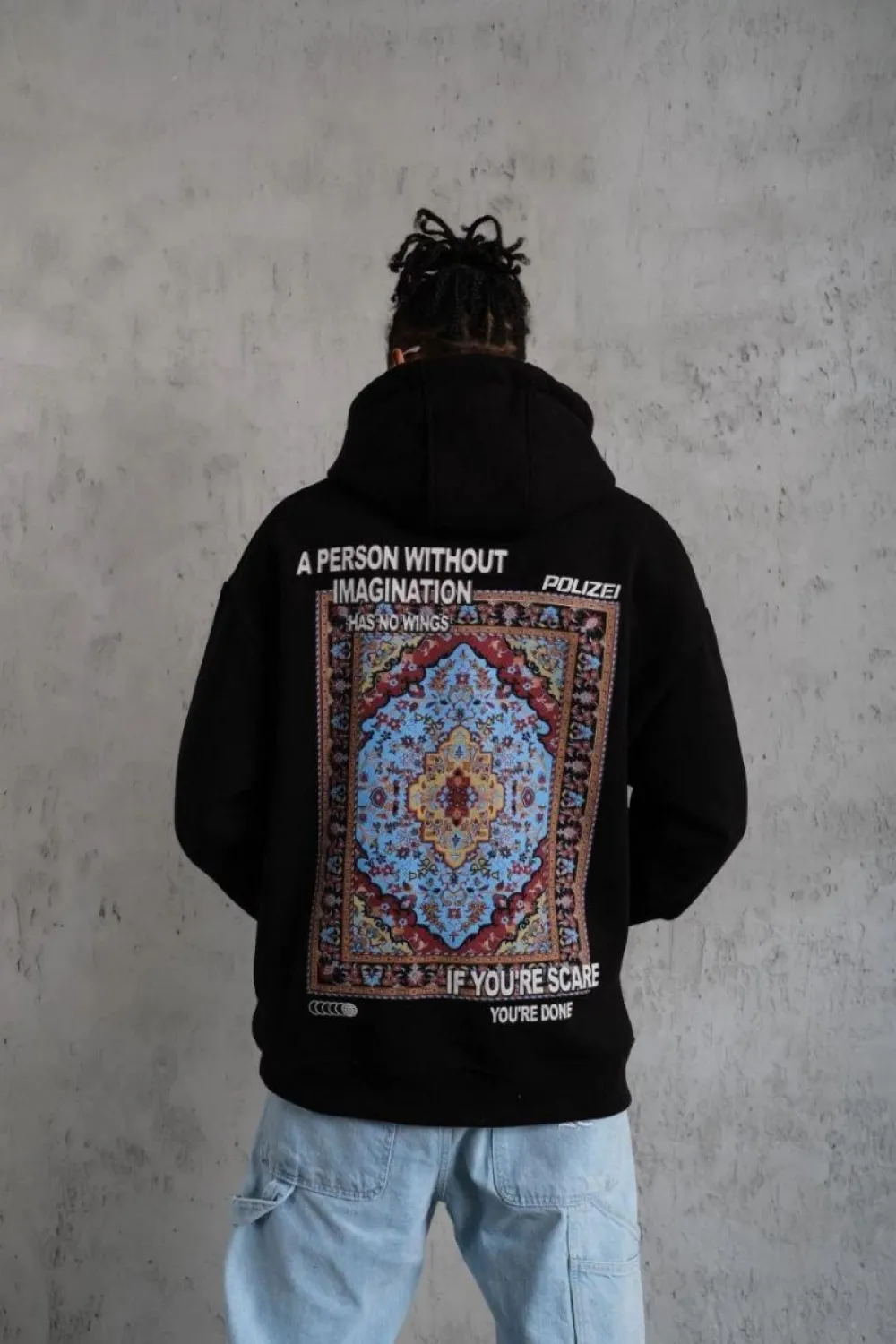Erkek 3 İplik Pamuklu Kapüşonlu Baskılı Cepli Oversize Sweatshirt Hoodie - Siyah