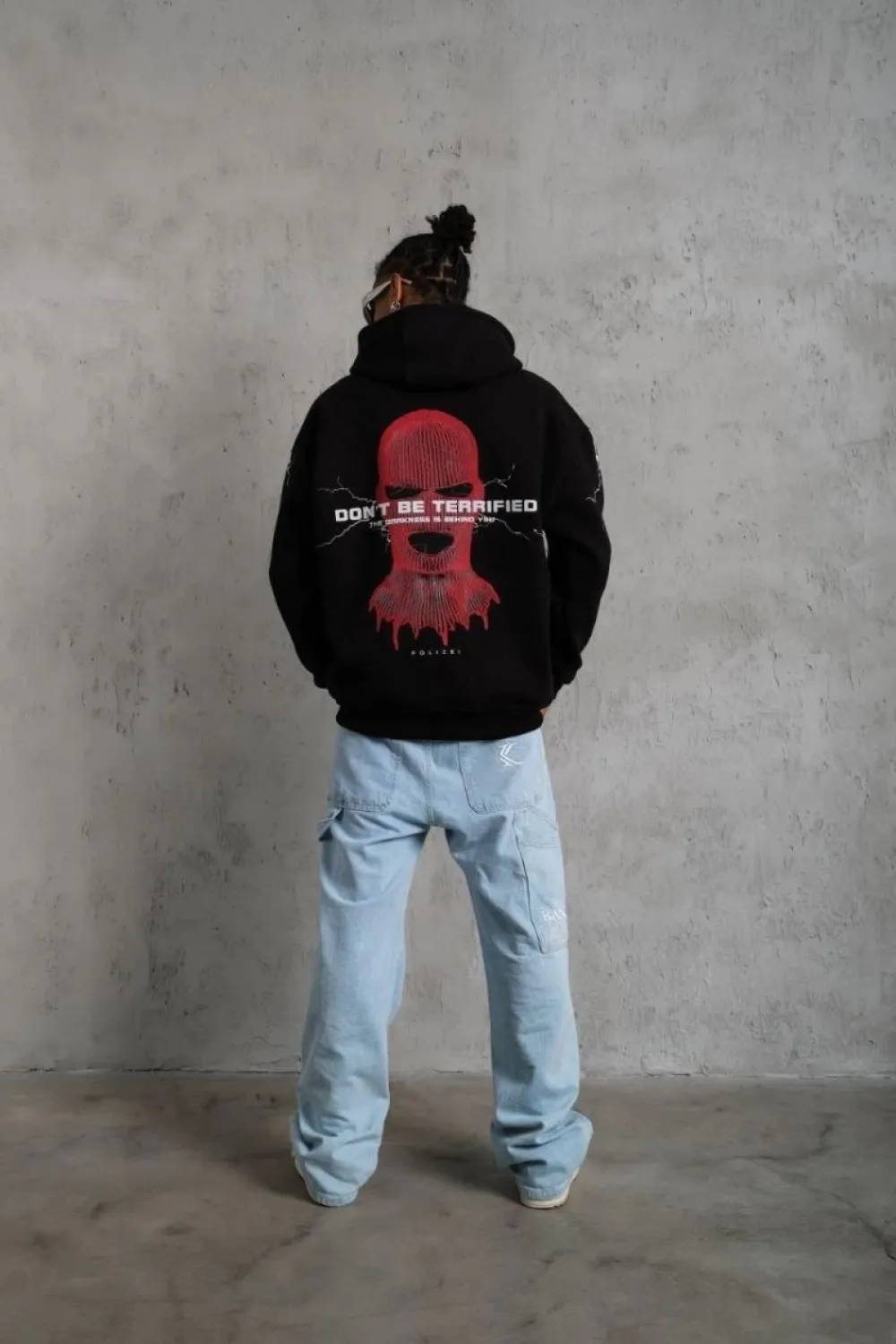 Erkek 3 İplik Pamuklu Kapüşonlu Baskılı Cepli Oversize Sweatshirt Hoodie - Siyah