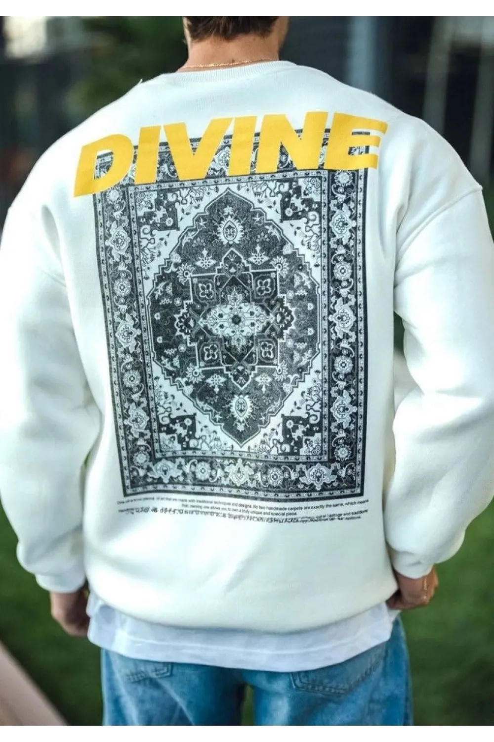 Erkek 3 iplik pamuklu Kışlık Bisiklet Yaka Baskılı SweatShirt - Beyaz