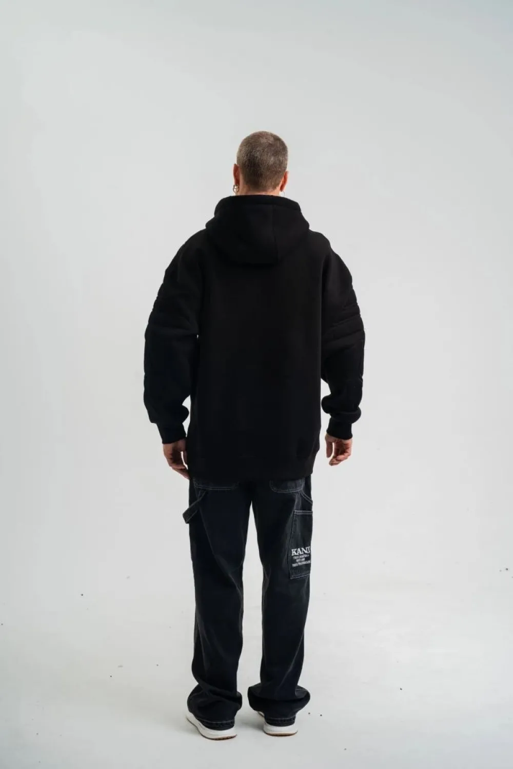 Erkek 3 İplik Pamuklu Oversize Kapüşonlu Nakışlı Hoodie SweatShirt - Siyah