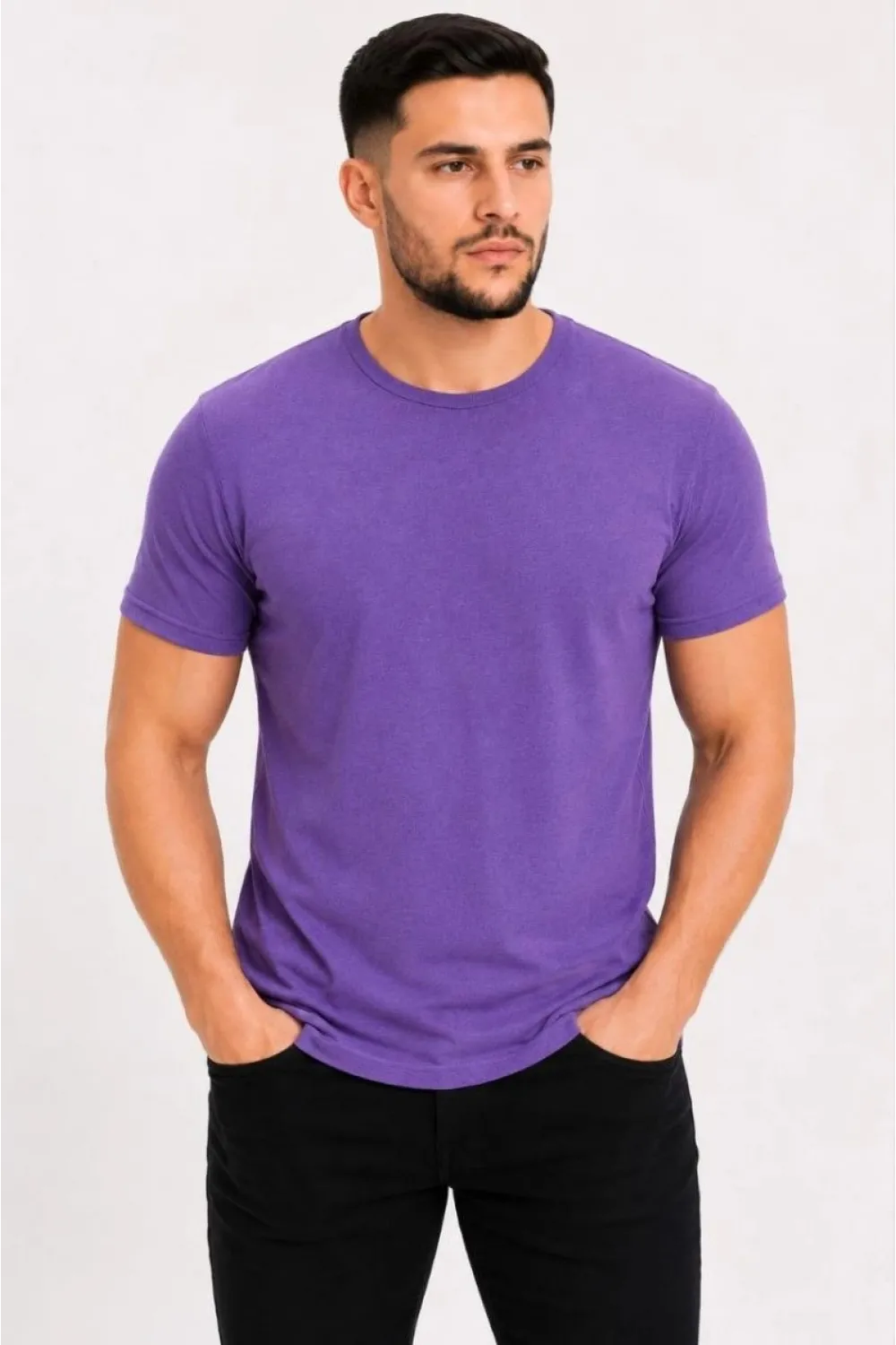 Erkek Basic Tişört Bisiklet Yaka Kısa Kol Günlük Yazlık Slim fit T-Shirt - Mor