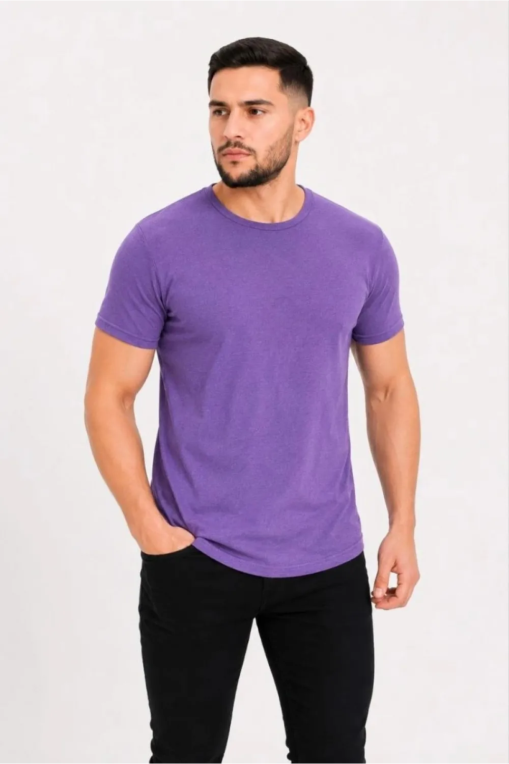 Erkek Basic Tişört Bisiklet Yaka Kısa Kol Günlük Yazlık Slim fit T-Shirt - Mor