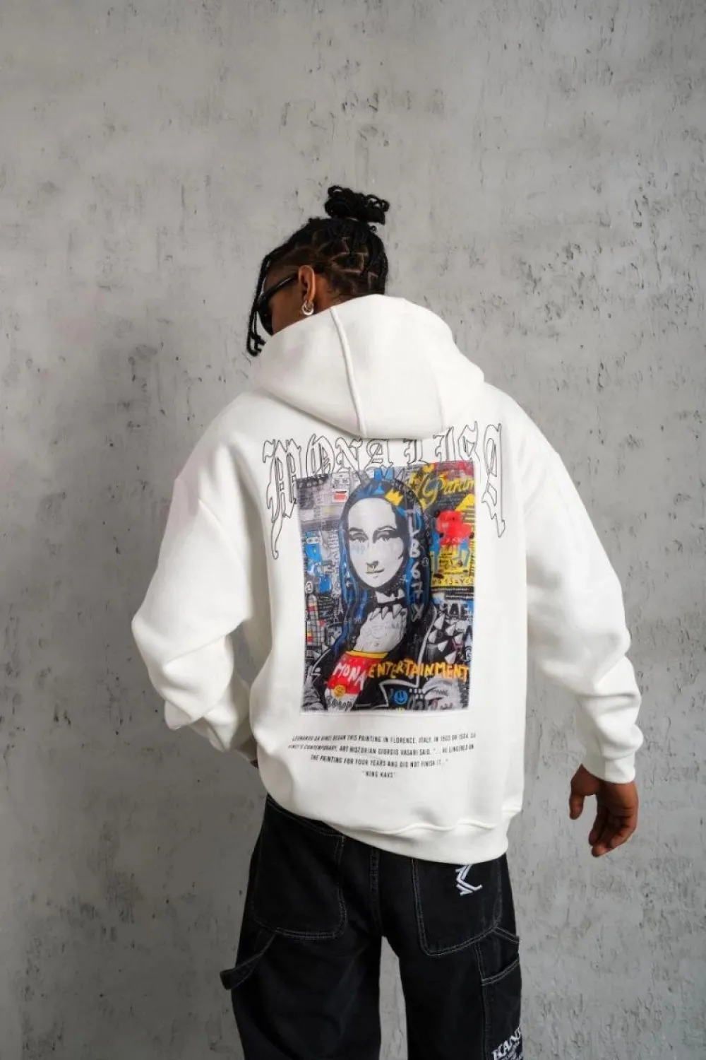 Erkek Baskılı Kapüşonlu ve Kanguru Cepli Sweatshirt hoodie - Beyaz