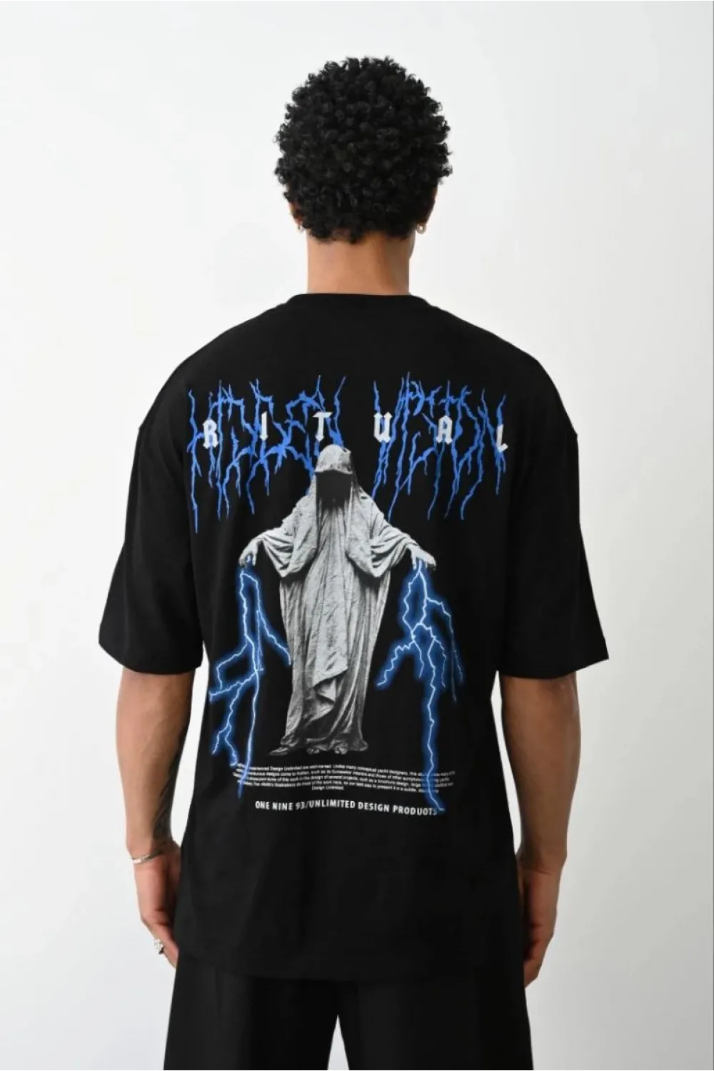 Erkek Baskılı Oversize  Kısa kol T-Shirt - Siyah