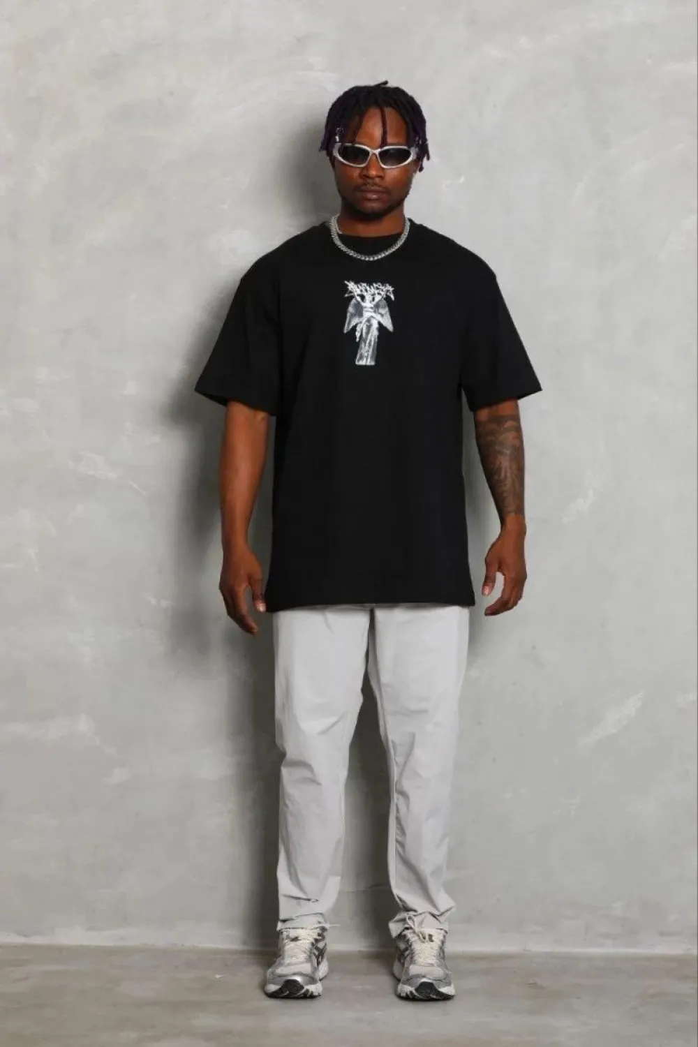 Erkek Baskılı T-Shirt Kısa Kol Bisiklet Yaka Regular Fit Tişört - Siyah