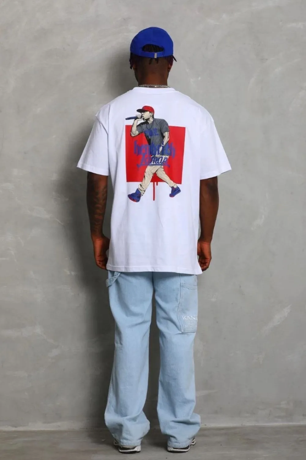 Erkek Baskılı Tişört Kısa Kol Bisiklet Yaka Oversize T-Shirt - Beyaz