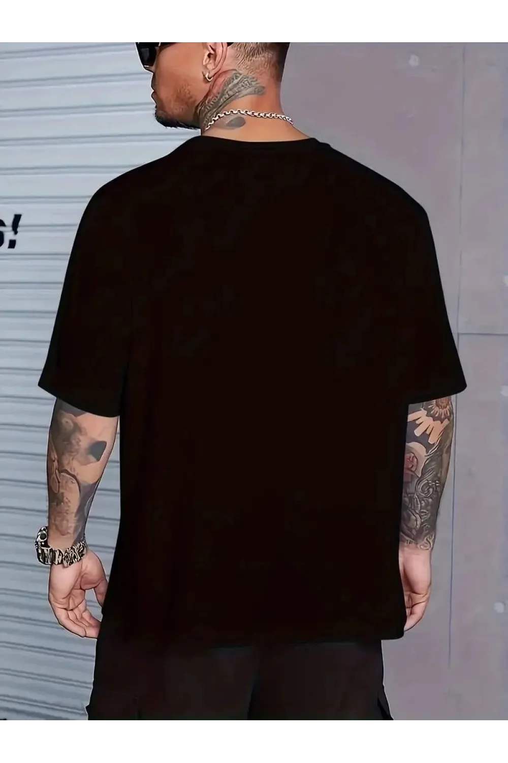 Erkek Baskılı Tişört Kısa Kol Bisiklet Yaka Oversize T-Shirt - Siyah