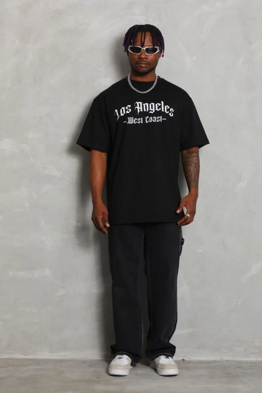 Erkek Baskılı Tişört Kısa Kol Bisiklet Yaka Oversize T-Shirt - Siyah