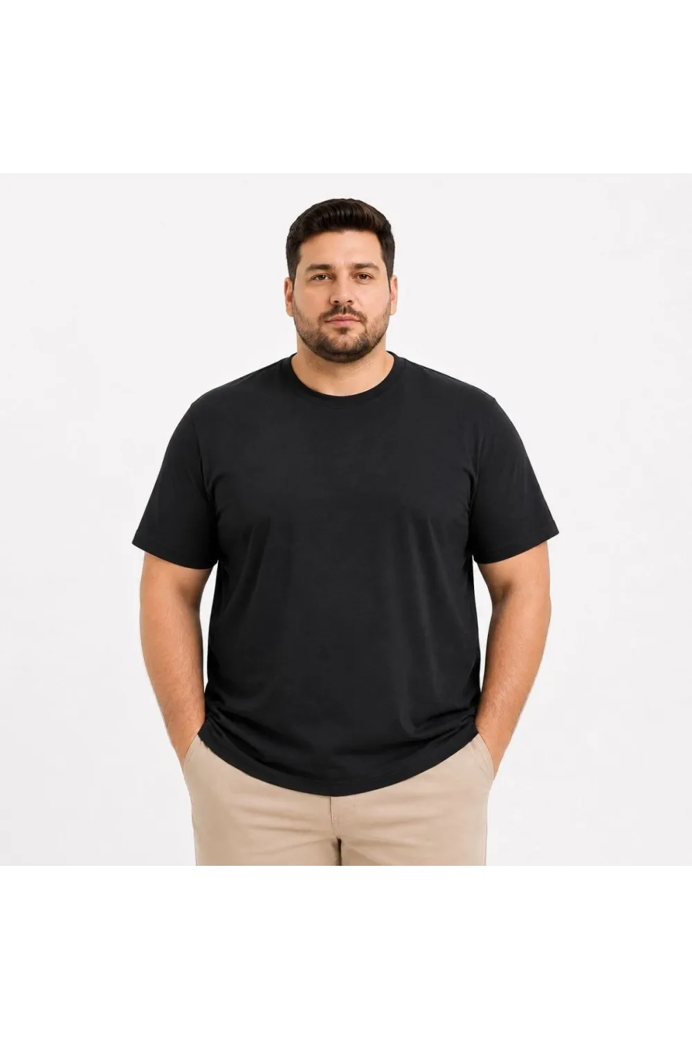Erkek Battal Big Size Basic Tişört Bisiklet Yaka Rahat Kalıp T-Shirt - Siyah
