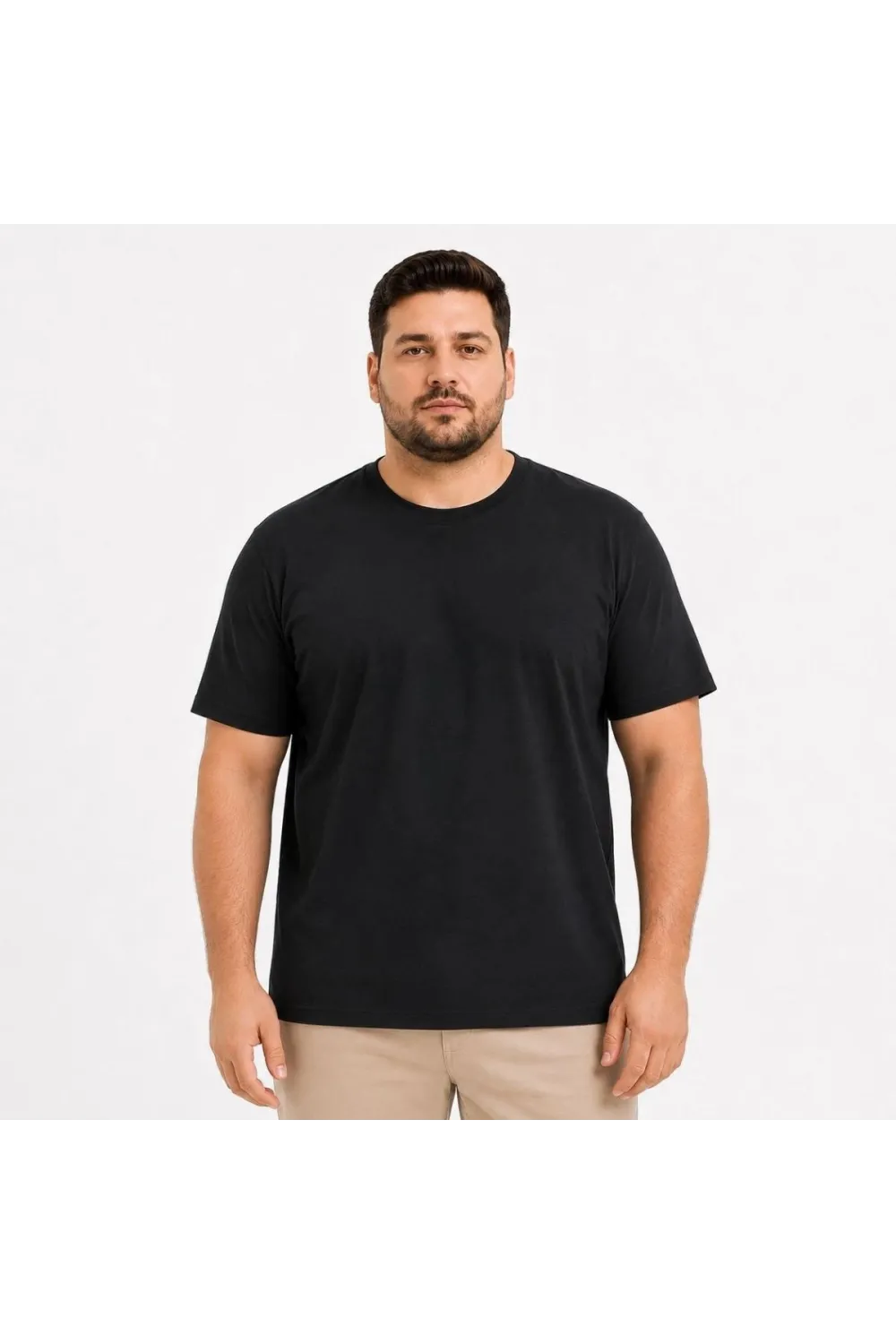Erkek Battal Big Size Basic Tişört Bisiklet Yaka Rahat Kalıp T-Shirt - Siyah