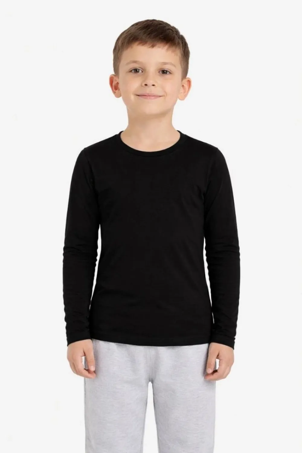 Erkek Çocuk Basic Uzun Kollu Tişört Okul Günlük Rahat T-Shirt - Siyah