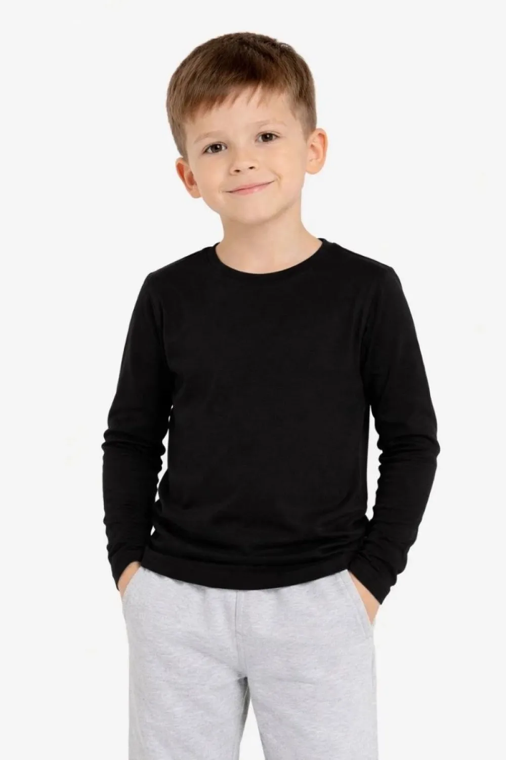 Erkek Çocuk Basic Uzun Kollu Tişört Okul Günlük Rahat T-Shirt - Siyah