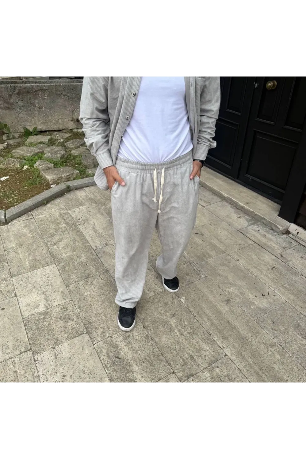 Erkek Fitilli Kadife Cepli Buggy Pantolon Oversize Rahat Kalıp - Gri