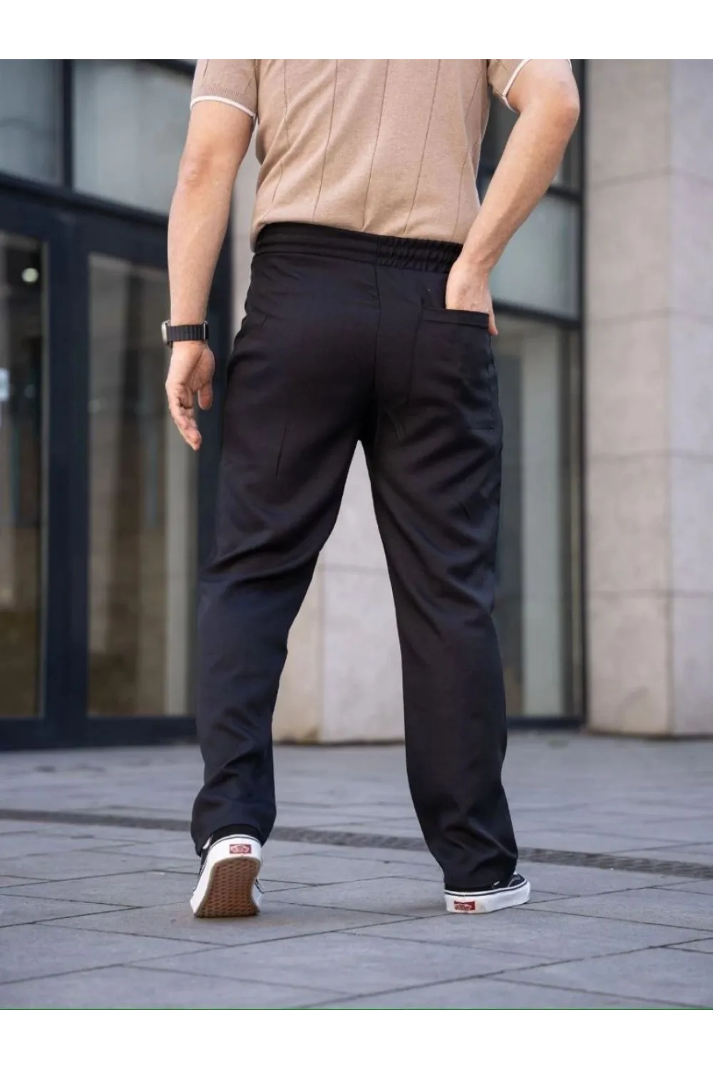 Erkek Keten Cepli Çıma Dikişli jogger Buggy Pantalon Rahat kalıp - Siyah