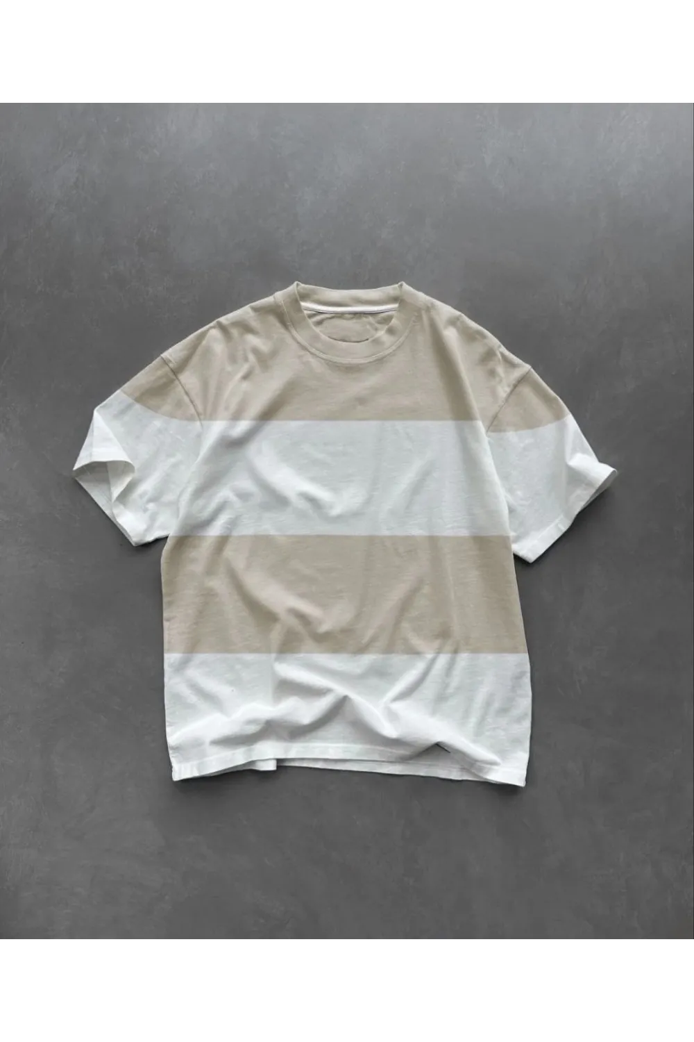 Erkek  Kısa kol  Bisiklet Yaka Parçalı T-Shirt - Bej
