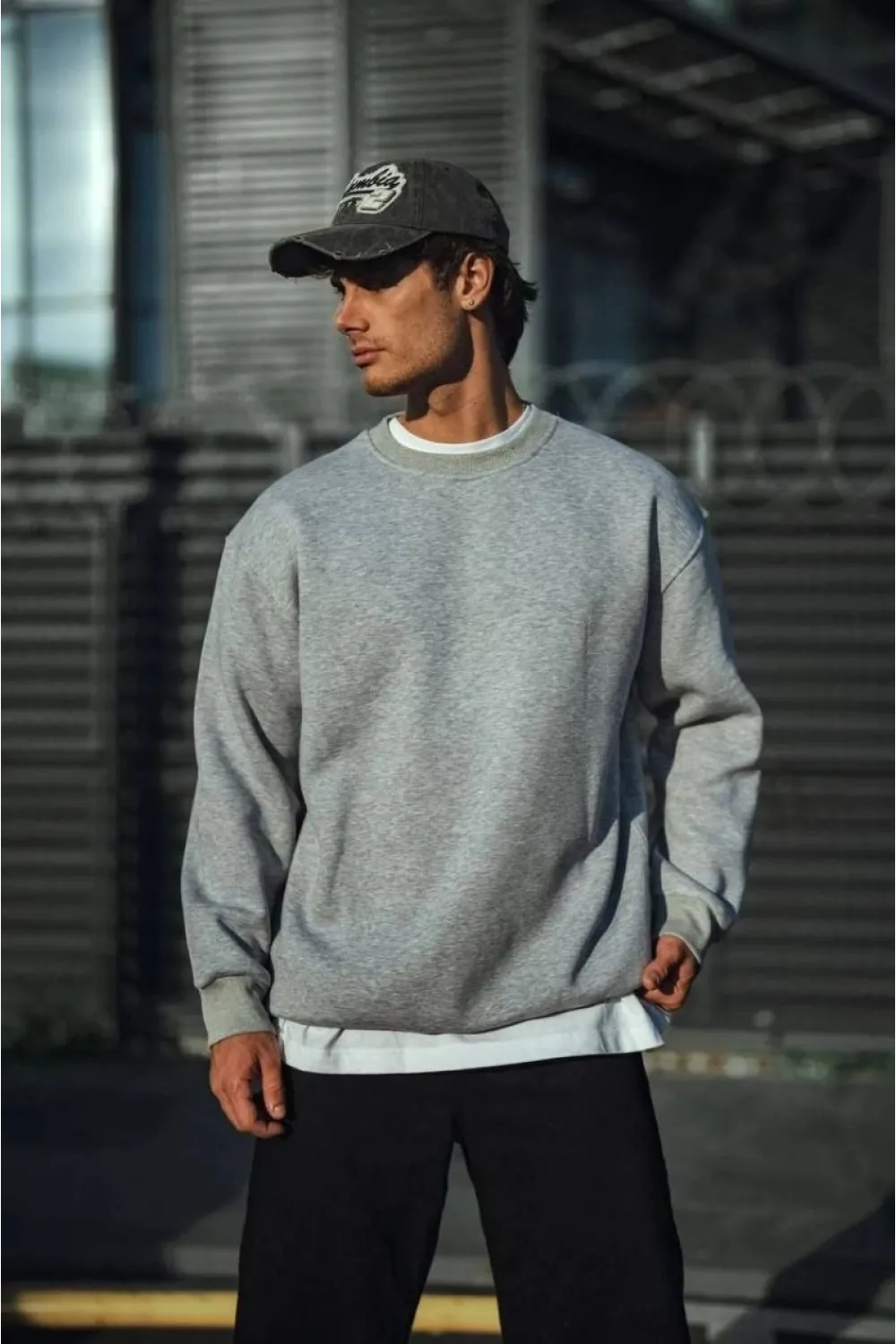 Erkek Kışlık Bisiklet Yaka 3 İplik Basic SweatShirt - Gri