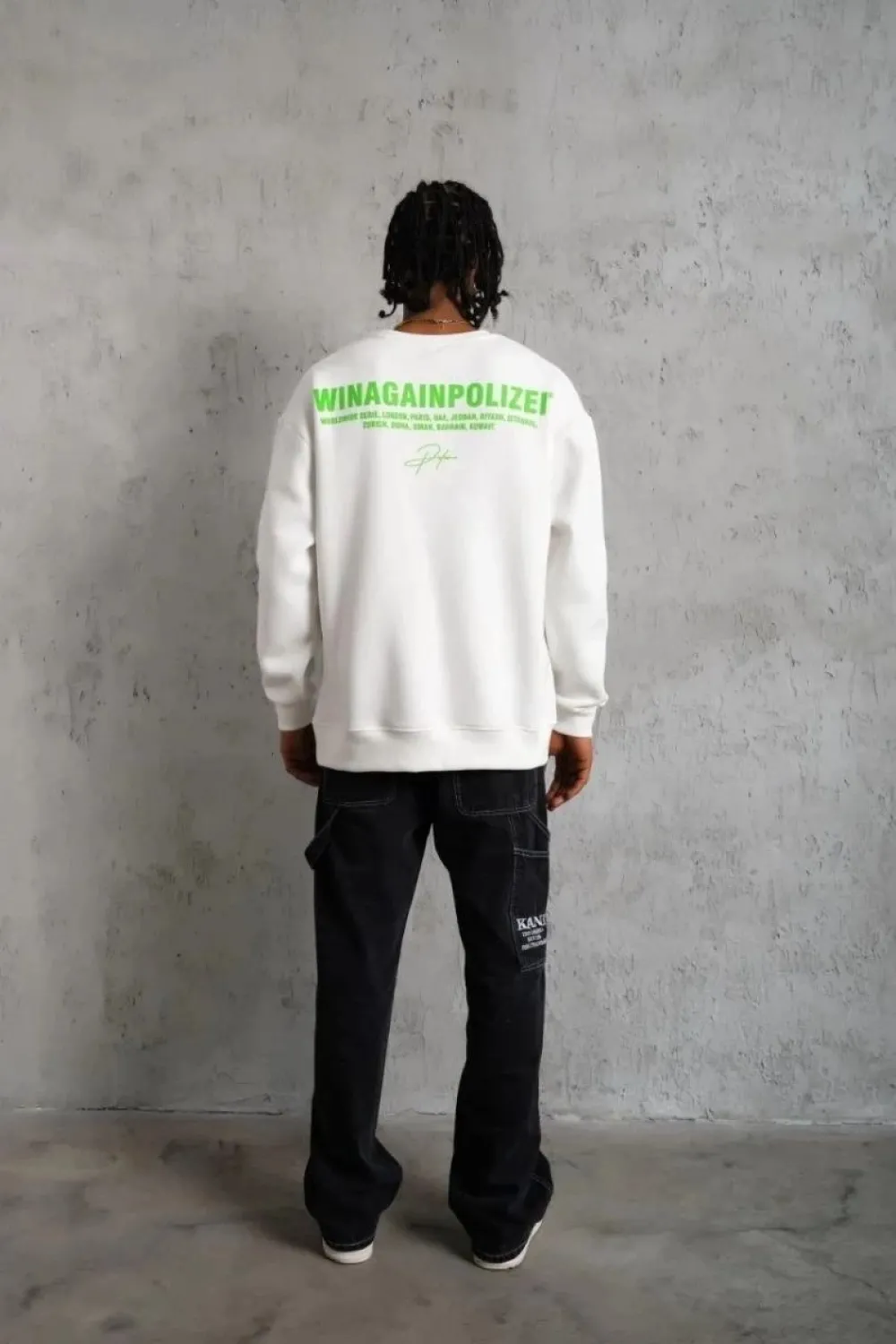 Erkek Oversize Sweatshirt Ön ve Sırt Baskılı 3 İplik Pamuklu - Beyaz