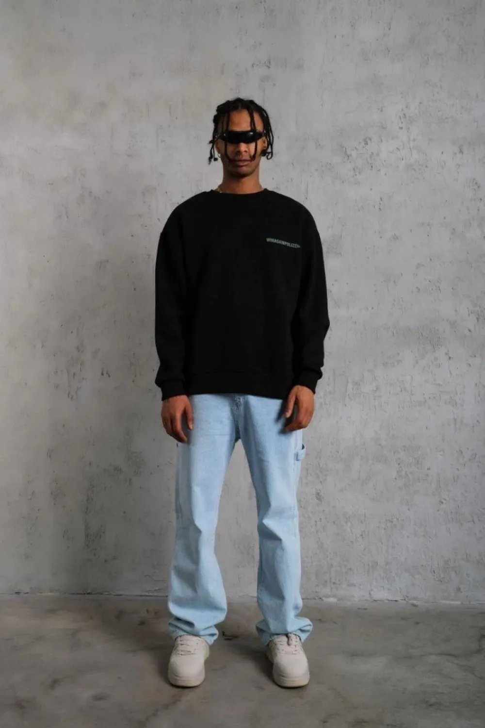 Erkek Oversize Sweatshirt Ön ve Sırt Baskılı 3 İplik Pamuklu - Siyah