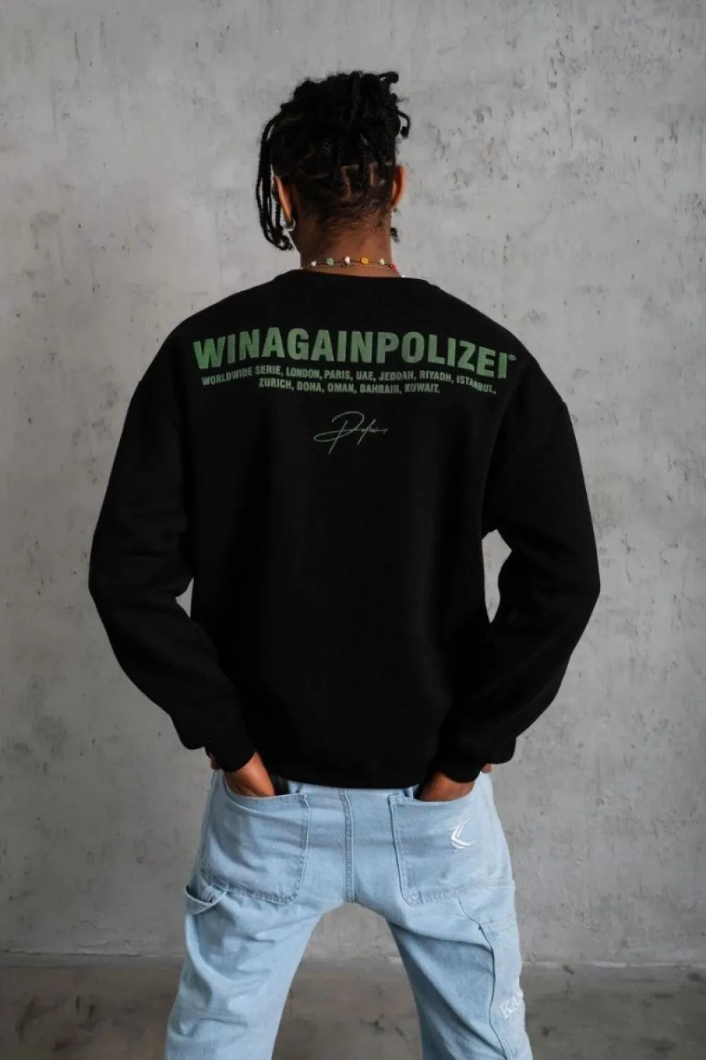 Erkek Oversize Sweatshirt Ön ve Sırt Baskılı 3 İplik Pamuklu - Siyah
