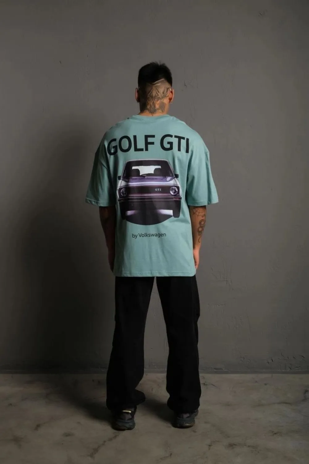 Erkek Oversize Tişört Golf GTI Retro Araba Baskılı T-shirt - Mint Yeşili