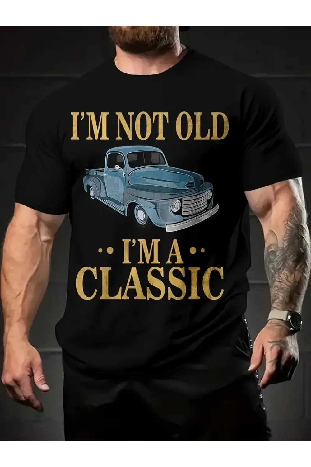 Erkek Tişört Araba Baskılı Kısa kol t-shirt - Siyah