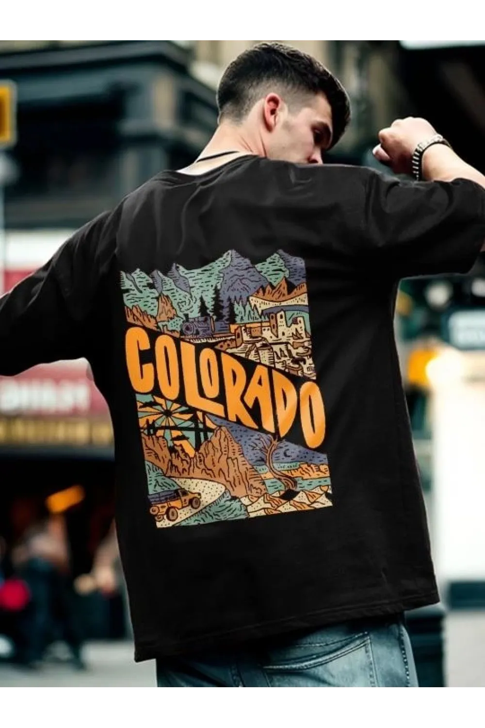 Erkek Tişört Baskılı Oversize Kısa kol T-shirt - Siyah