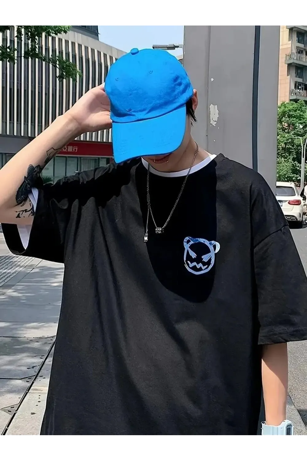 ERKEK  Tişört Bisiklet Yaka Kore tarzı baskı Kısa Kol t-shirt - Siyah