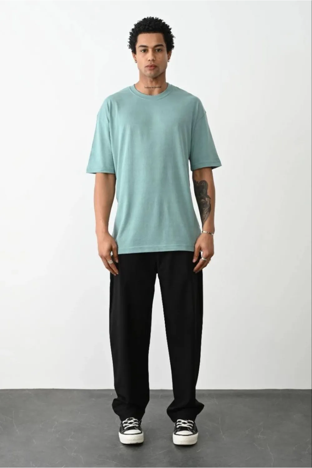 Erkek Tişört Düz Basic Penye Yazlık Bisiklet Yaka Kısa Kol T-Shirt - Mint Yeşili