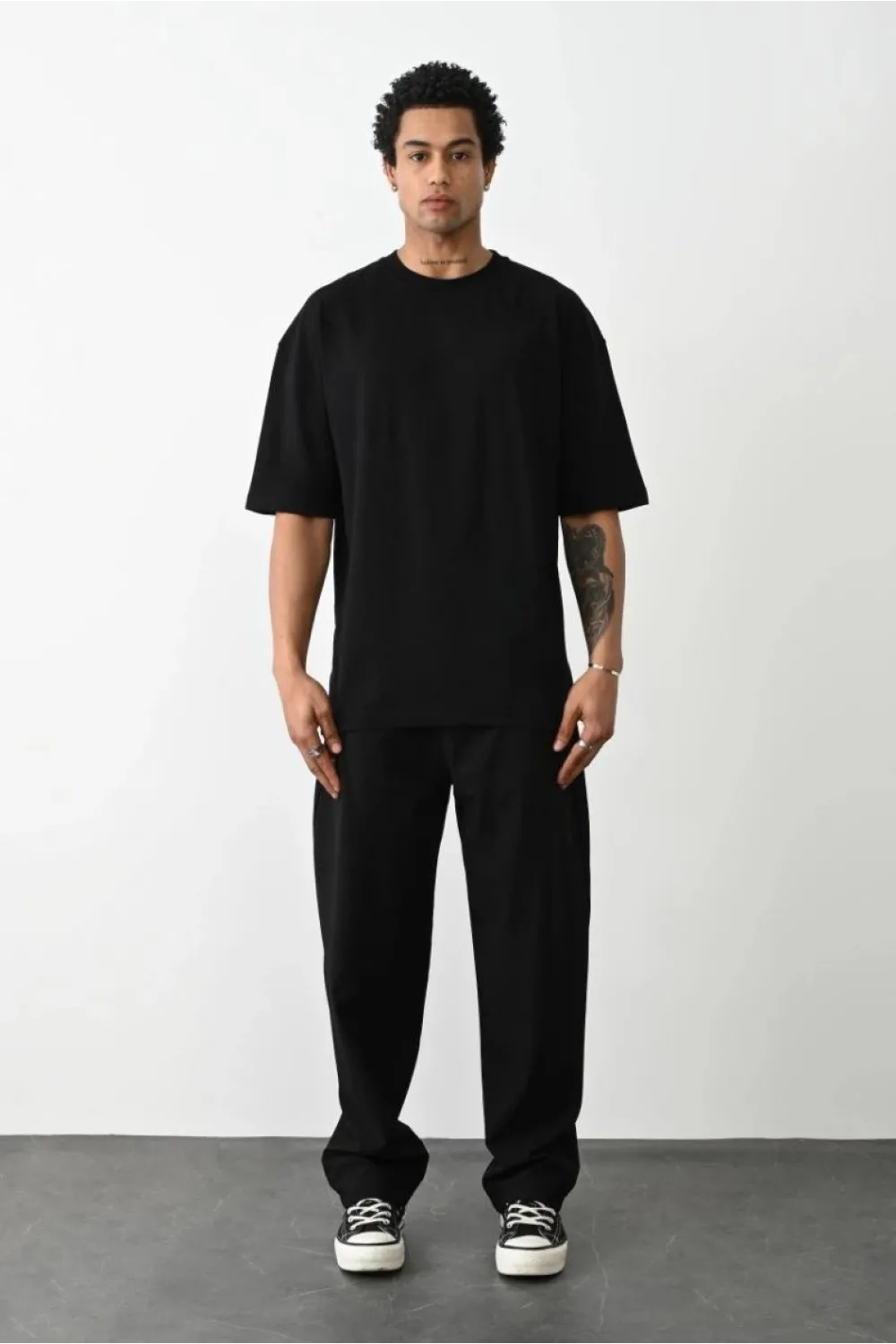 Erkek Tişört Düz Basic Penye Yazlık Bisiklet Yaka Kısa Kol T-Shirt - Siyah