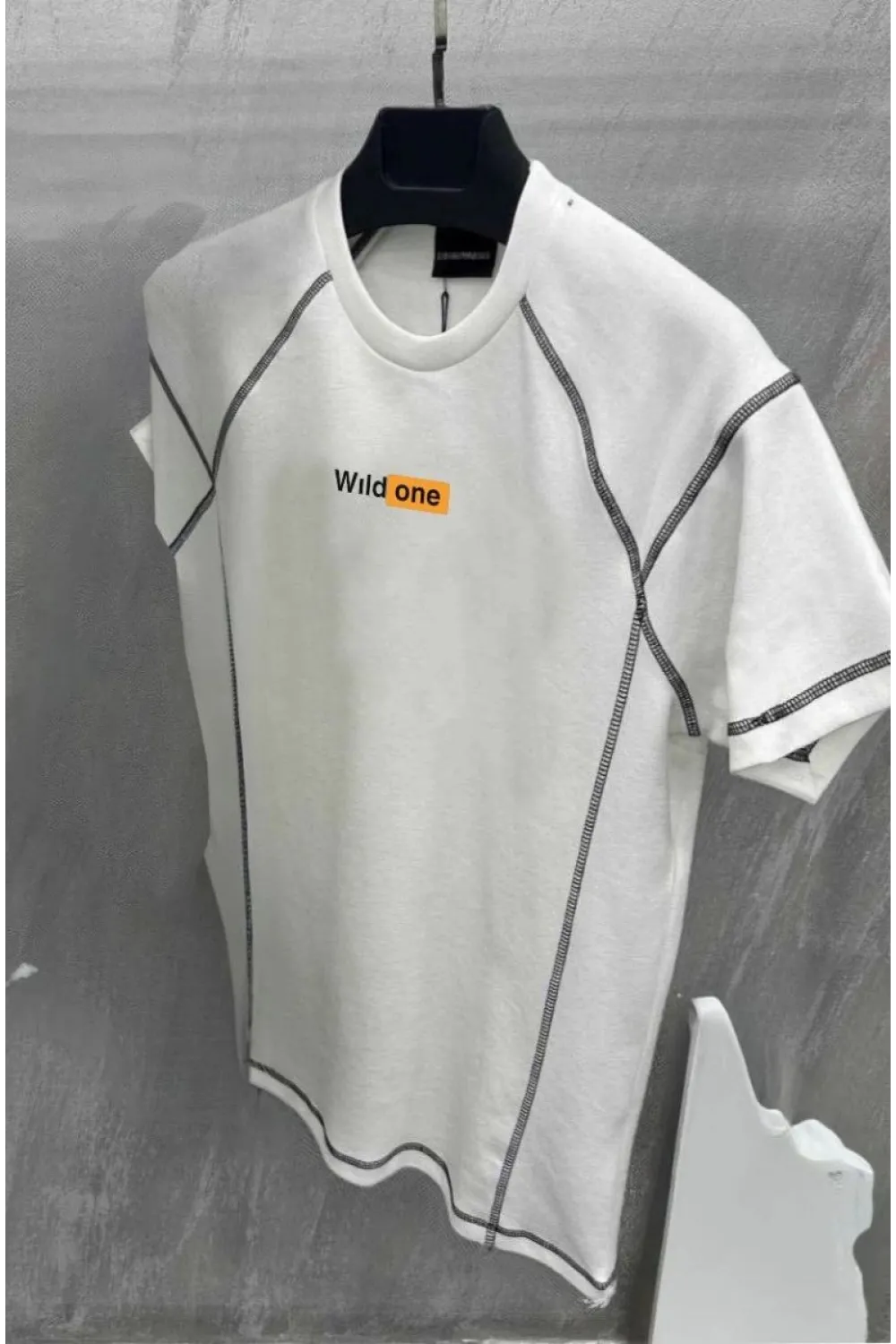 Erkek Tişört Karoyaka Dikişli Oversize T-Shirt - Beyaz