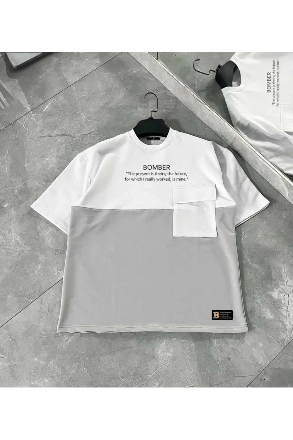 ERKEK Tişört Torba Cepli Parçalı Kısa Kol T-Shirt - Gri