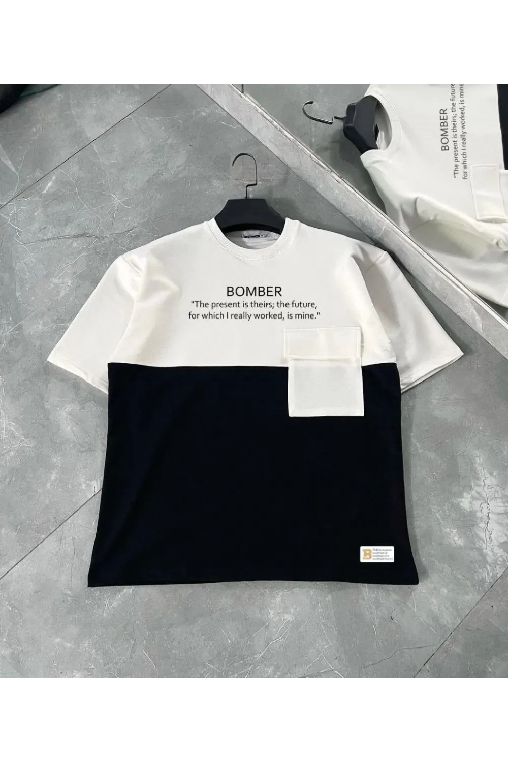ERKEK Tişört Torba Cepli Parçalı Kısa Kol T-Shirt - iyah