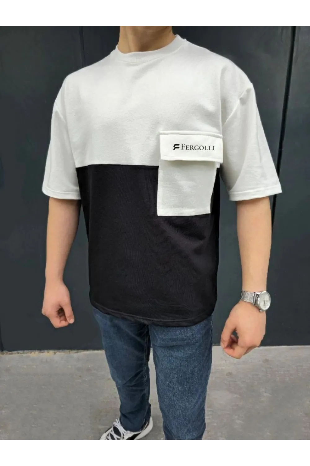 ERKEK Tişört Torba Cepli Parçalı Kısa Kol T-Shirt - Siyah